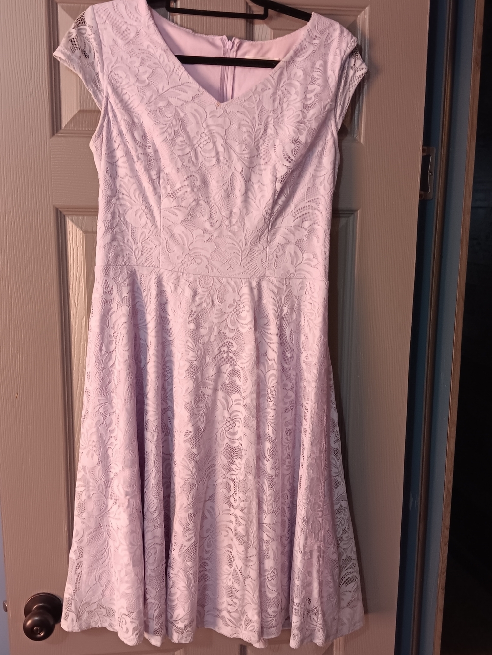 Light Purple Lace A-Line Dress with V-Neck